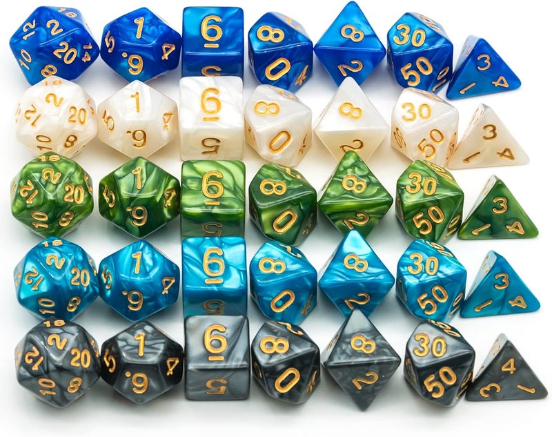 Poludie 5 Sets Dice DND Polyhedral Dice Set (35pcs) with 1 Leather Die Bag, D&D Die Set for Dungeons and Dragons, RPG Table Games. (5Sets/35Pcs) - Image 3